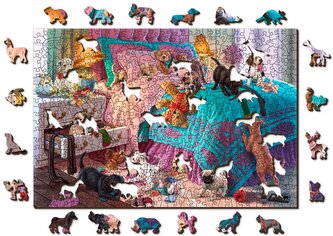 WOODEN CITY Dřevěné puzzle Nezbená štěňata 2v1, 505 dílků EKO