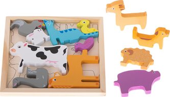 KIK Dřevěná skládačka - hlavolam Zvířátka
