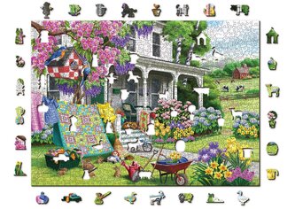WOODEN CITY Dřevěné puzzle Venkovská zahrada 2v1, 1010 dílků EKO