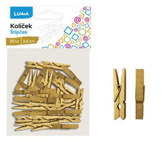 Kolíček 2,5cm zlatý, 25ks LUMA