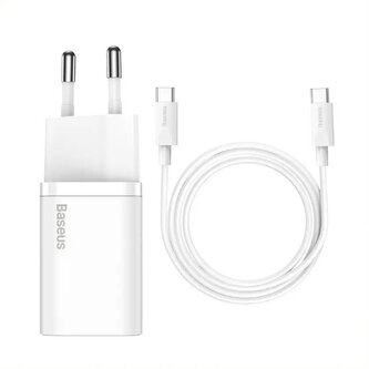 Baseus TZCCSUP-L02 Super Si Quick Nabíječka USB-C 25W + Datový Kabel USB-C  to USB-C 1m White (Pošk. Balení)