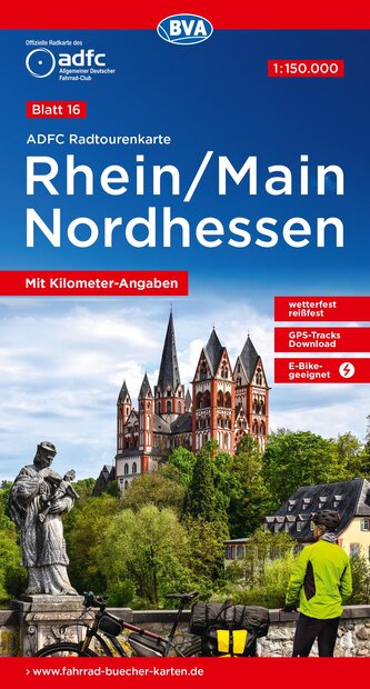 ADFC-Radtourenkarte 16 Rhein/Main Nordhessen 1:150.000, reiß- und wetterfest, E-Bike geeignet, GPS-Tracks Download, mit Kilomete