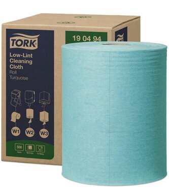 Utěrky čisticí Tork Low-Lint, 500 útržků, 36 x 27,5 cm, 180 m, tyrkysové, W1 Utěrky čisticí Tork Low-Lint, 500 útržků, 36 x 27,5 cm, 180 m, tyrkysové, W1