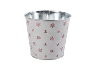 Květináč  plechový 133x115mm klasik vločky, bílá, červená