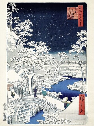 Umělecký tisk Bubnový most Meguro a kopec Sunset Hill, Utagawa Hiroshige, 30 × 40 cm