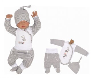 Z&Z 3-dílná soupravička body, tepláčky a čepička Zebra, bílá, vel. 62; 62 (2-3m)