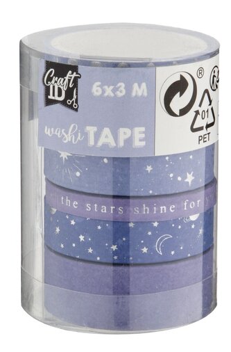 Dekorační lepicí páska - Washi pásky modré, 6 ks x 3 m