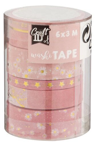 Dekorační lepicí páska - Washi pásky růžové, 6 ks x 3 m