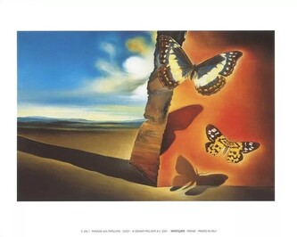 Umělecký tisk Krajina s motýly, 1956, Salvador Dalí, 30 × 24 cm