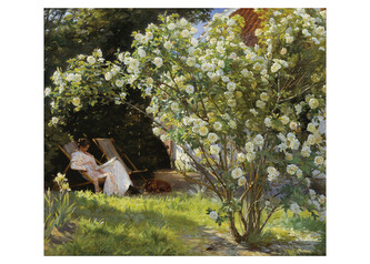 Umělecký tisk Marie v zahradě (Růže), Peder Severin Kroyer, 70 × 50 cm