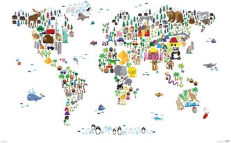 Plakát, Obraz - Animal map of the World, 91.5 × 61 cm