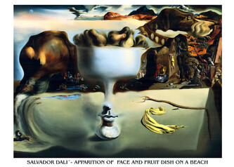 Umělecký tisk Zjevení tváře a ovocné mísy na pláži, 1938, Salvador Dalí, 80 × 60 cm