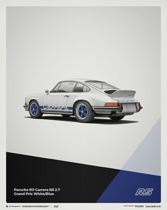 Umělecký tisk Porsche 911 RS - 1973 - White, 40 × 50 cm