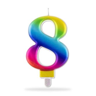 SVÍČKA ČÍSLICE "8" ZAPICHOVACÍ , 7,5CM, DUHOVÁ
