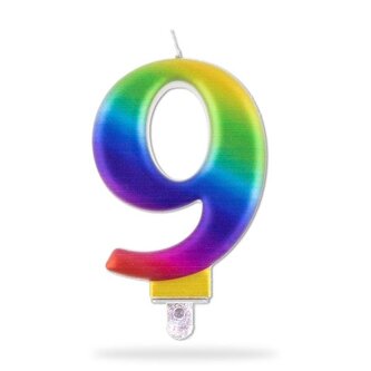 SVÍČKA ČÍSLICE "9" ZAPICHOVACÍ , 7,5CM, DUHOVÁ