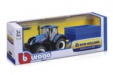 Traktor Bburago 1:32 New Holland s vlekem kov/plast 3 druhy v krabici 36,5x13x11cm