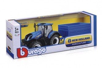 Traktor Bburago 1:32 New Holland s vlekem kov/plast 3 druhy v krabici 36,5x13x11cm