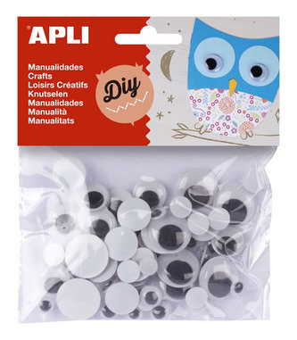 APLI oči okrúhle mix veľkostí nelepiace - čierne 75 ks