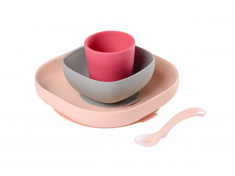 Jedálenská sada silikónová 4-dielna Pink