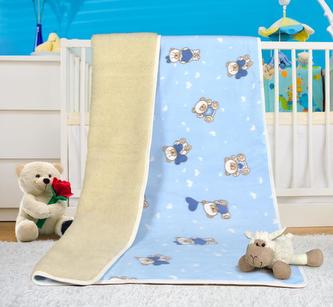 Evropské merino deka dětská bílá s modrým povrchem - deka medvídek  modrý - 100x150 cm