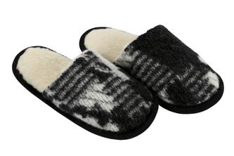 Australské meríno pantofle 520g/m2 - bílo černý beránek/černá stuha - velikost 37-38