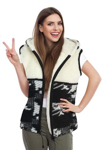 Auastralské meríno - VESTA s kapuci - černá / bílá - velikost M (obvod přes prsa maximálně 104cm)