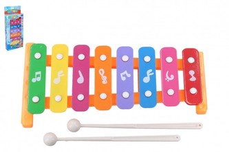 Xylofón 26cm kov/plast + 2 paličky 3 farby v krabici 13,5x32x4cm