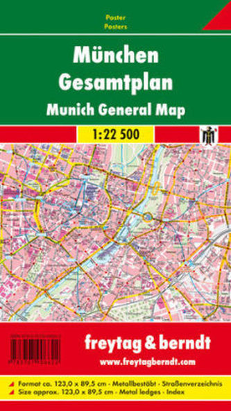 Freytag & Berndt Poster München, Gesamtplan, mit Metallstäben. Munich, General Map