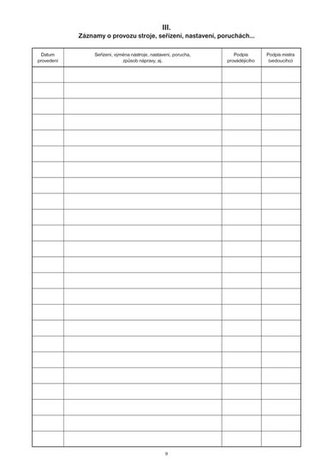 Záznamník provozu tvářecího stroje, A4, 12 listů