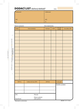 Dodací list, A5, 100 listov, perforácia v ľavej časti tlačiva, NCR
