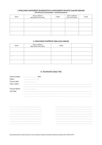 Záznamník o prevádzke tlakovej nádoby, A4, 16 listov