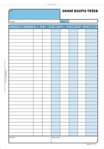Denný rozpis tržby, A4, 100 listov