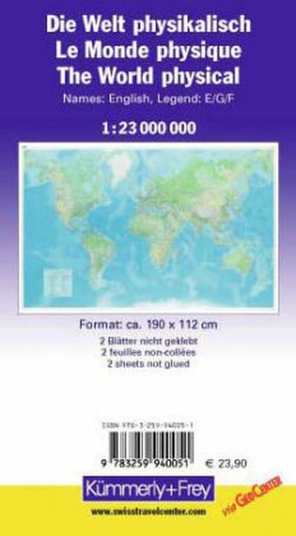 Kümmerly & Frey Poster Welt, physikalisch / Le monde physique / The World physical, Maßst. 1 : 23 Mio., 2 Bl.