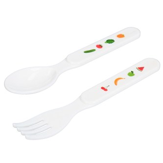 Vidlička a lžička Akuku bílá