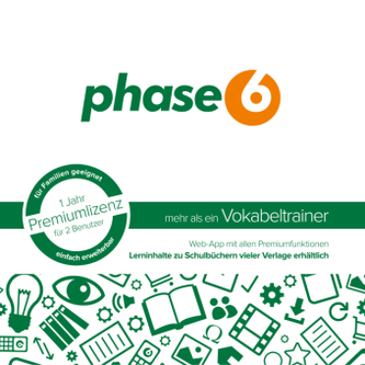 phase6 - mehr als ein Vokabeltrainer, Schachtel mit Codekärtchen und Infobroschüre
