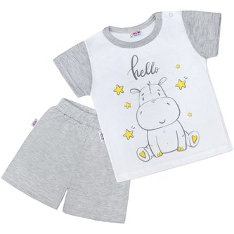 Dětské letní pyžamko New Baby Hello s hrošíkem bílo-šedé - velikost 92 (18-24m)