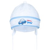 Pletená dětská čepička New Baby Speed bílo-modrá - velikost 80 (9-12m)