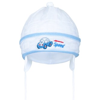 Pletená dětská čepička New Baby Speed bílo-modrá - velikost 80 (9-12m)