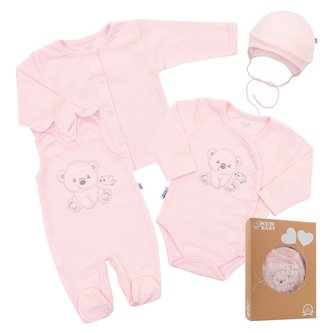 Kojenecká soupravička do porodnice New Baby Sweet Bear růžová - velikost 62 (3-6m)