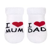 Dojčenské froté ponožky New Baby biele I Love Mum and Dad - veľkosť 56 (0-3m)