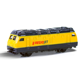 Lokomotiva/Vlak RegioJet 9cm kov/plast na volný chod v krabičce 10,5x5x4,5cm