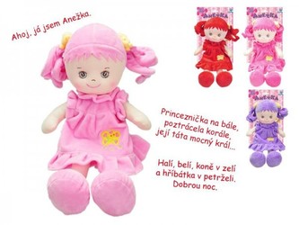 Panenka Anežka na baterie hadrová/plyš 36 cm, česky mluvící a zpívající, 4 barvy (1ks na kartě) 0m+