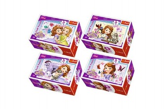 Minipuzzle Princezna Sofia 54 dílků; 4 druhy; v krabičce 9x6x4cm