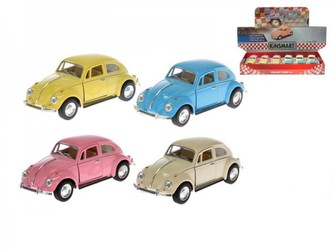 Auto Kinsmart VW Classical Beetle 1967 1:32 kov 13cm zpětný chod asst 4 barvy 12ks v DBX