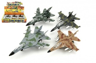 Letadlo vojenské kov 16cm na setrvačník asst 3 barvy 6ks v boxu