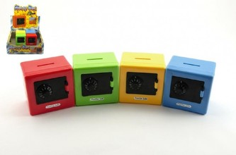 Pokladnička trezor plast 8,5 cm asst 4 barvy 12 ks v boxu