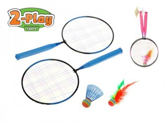 Badmintonové rakety 2ks 44x22cm + košíček + loptička 2 farby v sieťke