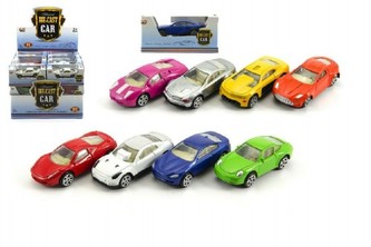 Auto 8cm kov/plast na volný chod mix druhů v krabičce 24ks v boxu