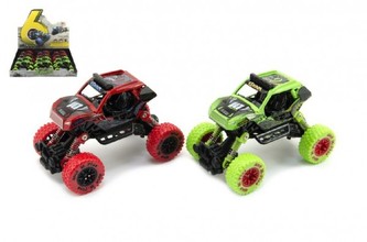 Auto terénní na pružinách kov/plast 14cm na zpětné natažení asst 2 barvy 12ks v boxu