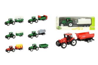 Traktor mini 7cm s přívěsem 9cm plast , v krabičce 21x7x5cm - 1 kus